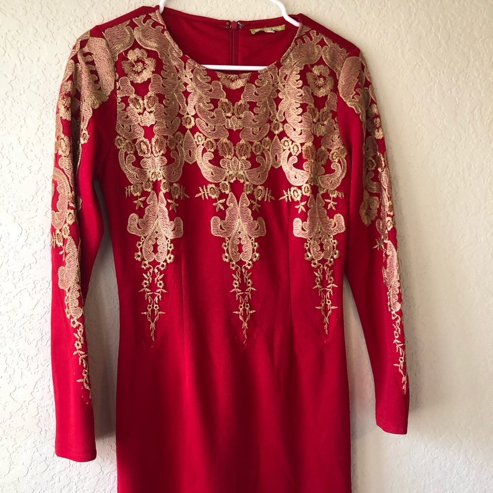Red & Gold Stitch Giani Dress